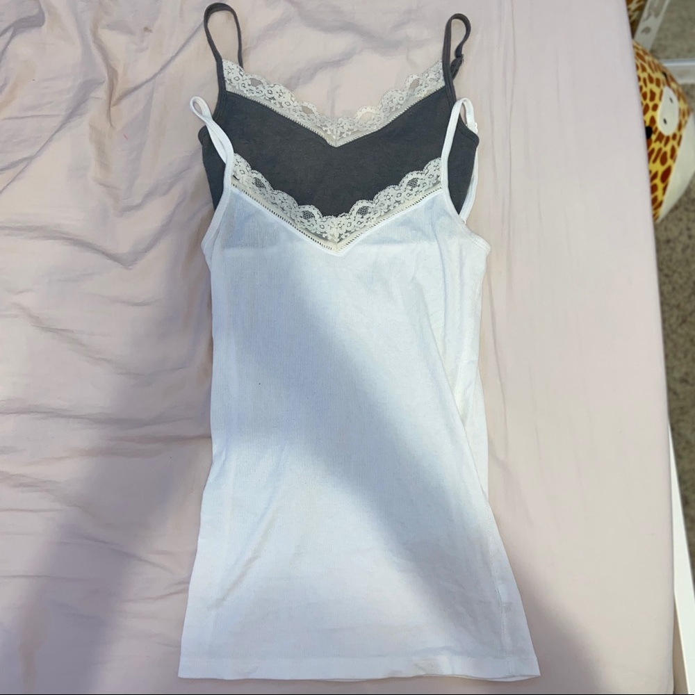 cute white and gray tank tops